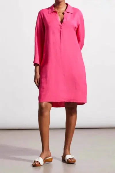 Tribal Three Quarter Sleeve Dress With Pockets In Raspberry In Multi