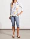 Tribal Three Quarter Sleeve Mixed Print Top In Blue Cloud In Multi