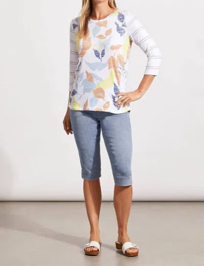 Tribal Three Quarter Sleeve Mixed Print Top In Blue Cloud In Multi