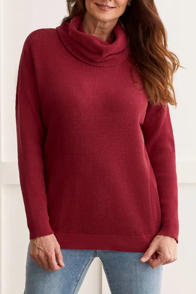 Tribal Tibetan Cowl Neck Sweater In Red In Burgundy