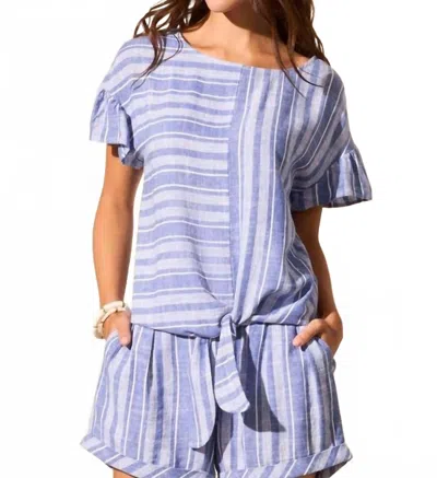 Tribal Tie-front Blouse With Frill Sleeves In Pop Stripe In Multi
