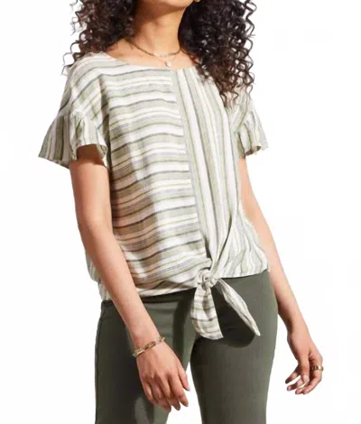 Tribal Tie-front With Frilled Sleeve Blouse In Cactus In Green