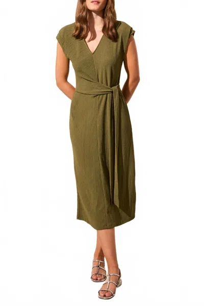 Tribal Tie Waist Midi Dress In Olive In Green