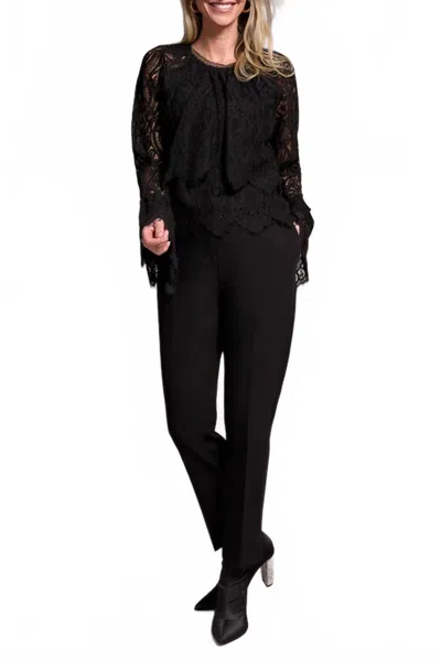 Tribal Tiered Blouse With Lined Body In Black