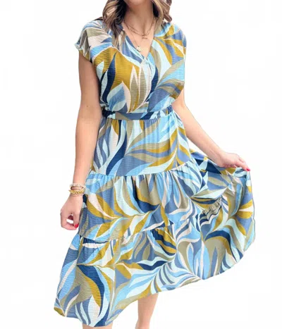 Tribal Short-sleeved V-neck Tiered Dress In Loden In Green