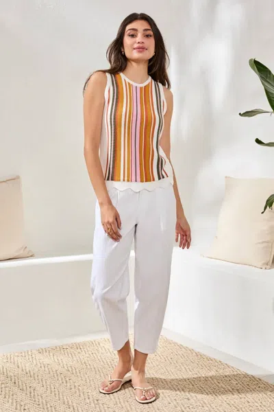Tribal Tindra Textured Crew Neck Knit Sweater Camisole In Eggshell Multi
