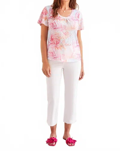 Tribal Tropical Rasperberry Fern Short Sleeve Top In Raspberry In White