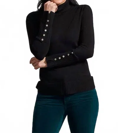 Tribal Turtleneck Sweater With Button Accent In Black