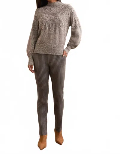 Tribal Two Tone Long Sleeve Mock Neck Sweater In Black / Grey In Brown