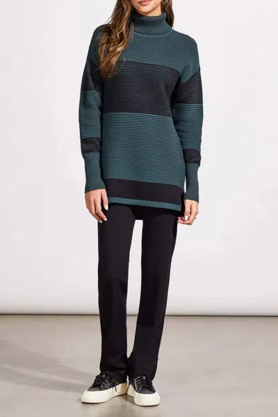 Tribal Two Tone Ottoman Turtleneck Sweater In Alpine Green In Multi
