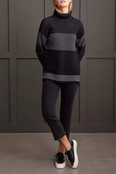 Tribal Two Tone Ottoman Turtleneck Sweater In Black In Gray