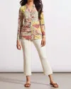 Tribal V-neck Collared Long Sleeve Top With Shirring In Cactus