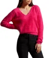 TRIBAL V-NECK SWEATER IN FUCHSIA PINK