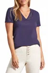 Tribal V-neck Top With Crochet Trim In Nautical In Purple