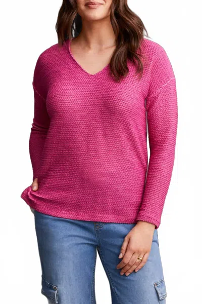 Tribal V-neck Tunic Sweater With Side Slits In Magenta In Pink