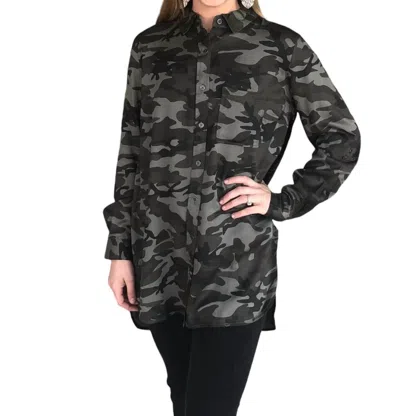 Tribal Velvet Back Camo Shirt In Green In Multi