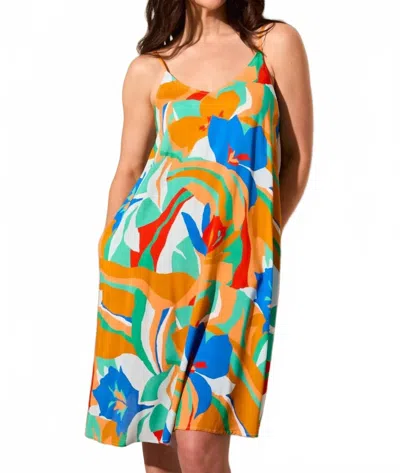 Tribal Vibrant Pockected Scoop Neck Sundress In Calypso Blue In Multi