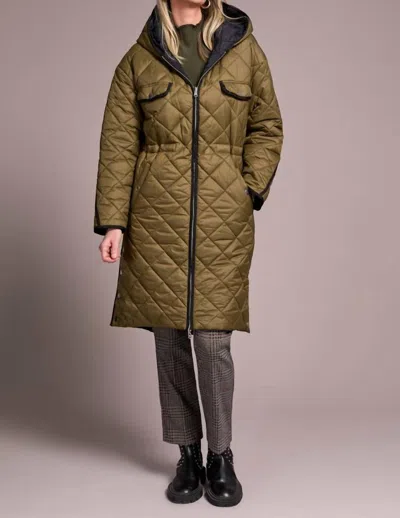 Tribal Virlen Reversible Quilted Puffer Coat In Olive/black In Brown