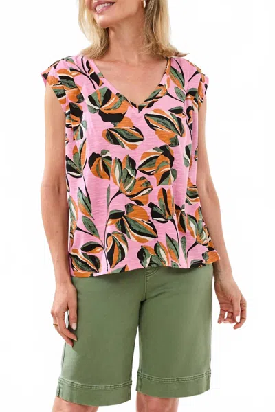 Tribal V-neck Cap Sleeve Top In Wisteria In Pink