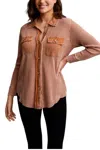Tribal Waffle Button Down Shacket In Almond In Pink