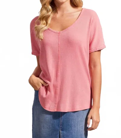 Tribal Waffle Weave V-neck Tee Top In Pink