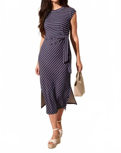 Tribal Waist Tie Nautical Striped French Terry Dress In Jet Blue