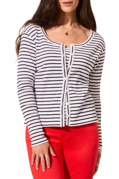 Tribal Wear 2 Ways Crew Neck Button Down Cardigan In Nautical Stripe In White