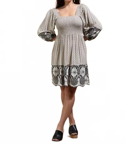 Tribal Wear 2 Ways Printed Dress W/ Embroidery In Black In Gray