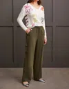 Tribal Wide Leg Jogger Cargo With Drawstring In Olive In Green