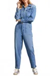 Tribal With Pockets Denim Jumpsuit In Sky Blue In Blue