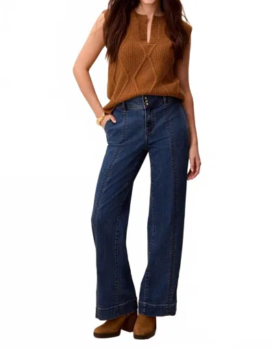 Tribal Women's Audrey Comfort Stretch Wide Leg Pintuck Denim Trousers In Dusk In Blue