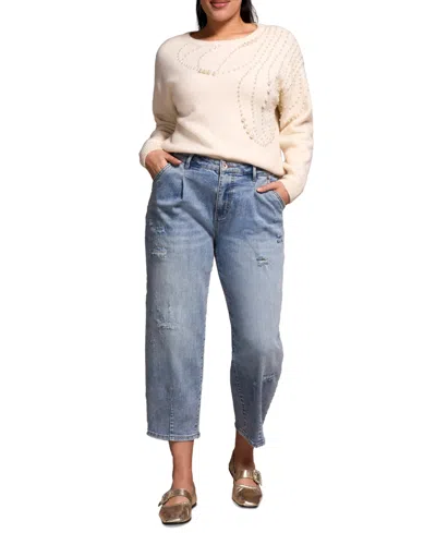 Tribal Women's Audrey Distressed Barrel Stretch Jeans In Blue