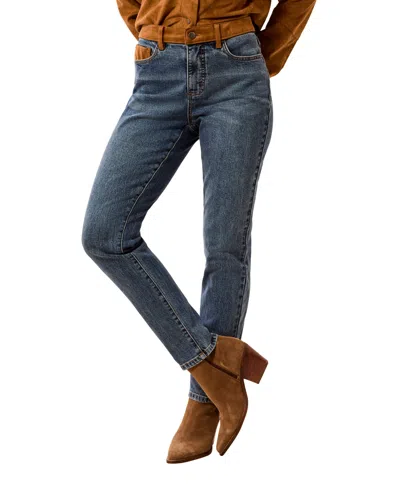 Tribal Women's Audrey Mid-rise Slim Suede-detail Jeans In Blue