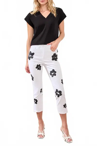 Tribal Women's Audrey Printed Slim Crop Pants With Slit In White/black In Multi