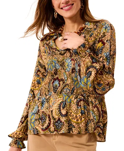 Tribal Women's Balloon-sleeve Smocked Paisley-print Blouse In Multi