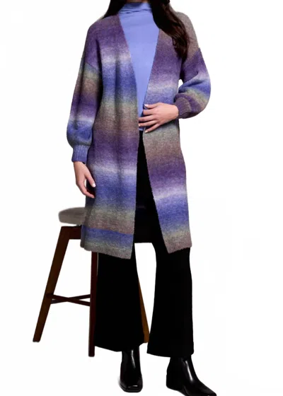 Tribal Boucle Puff Sleeve Sweater Cardigan In Blue Violet