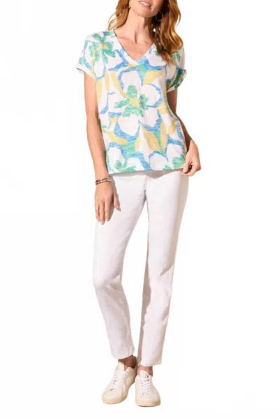 Tribal Hatchi Cap Sleeve V Neck Top In Aqualand In Multi