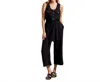 Tribal Jumpsuit With Sash And Pockets Button Front In Black In Black