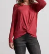 TRIBAL WOMEN'S CREW NECK TOP WITH FAUX KNOT DETAIL IN ROSEWOOD