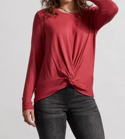 Tribal Women's Crew Neck Top With Faux Knot Detail In Rosewood In Red