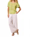 Tribal Linen-blend Ruffle Sleeve Crew Neck Top In Avocado In Green