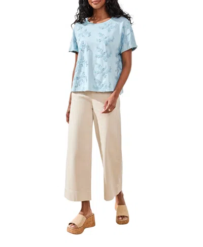 Tribal Women's Embroidered Knit Short-sleeve Crew Top In Blue