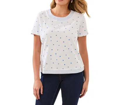 Tribal Women's Embroidered Polka Dot 3/4-sleeve Top In White