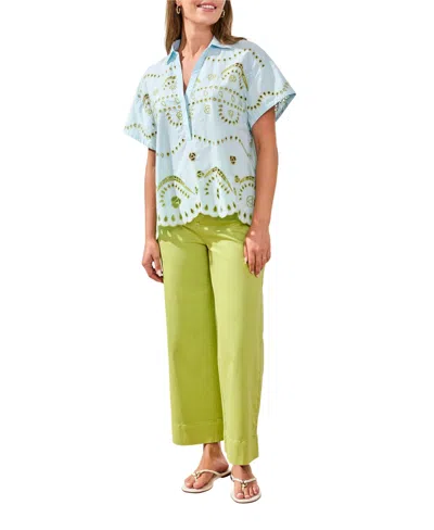 Tribal Women's Embroidered Poplin Short-sleeve Top In Blue