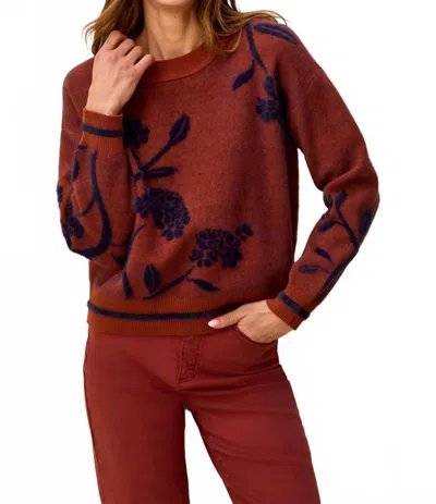 Tribal Women's Eyelash Embroidered Long Sleeve Mock Neck Knit Sweater In Cedar In Brown
