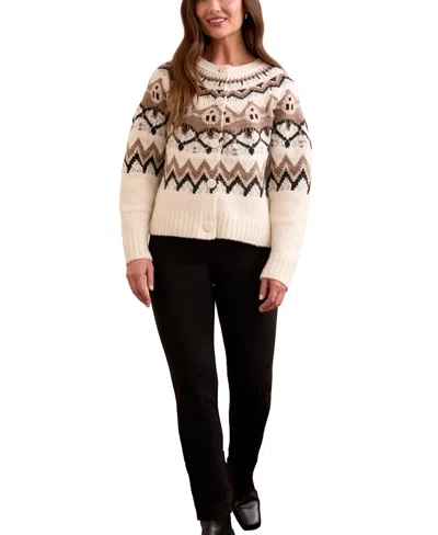 Tribal Women's Fair Isle Button Front Sweater Cardigan In Multi