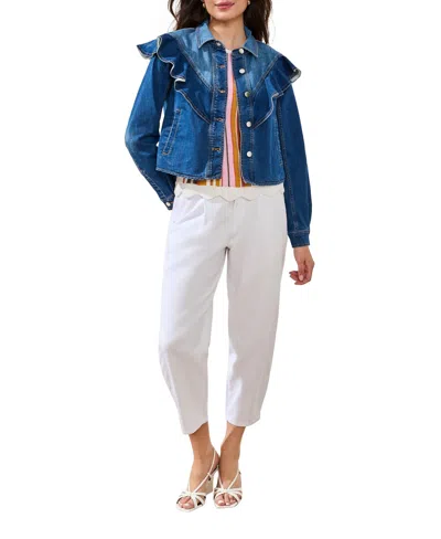 Tribal Women's Fashion Crop Denim Jacket In Blue