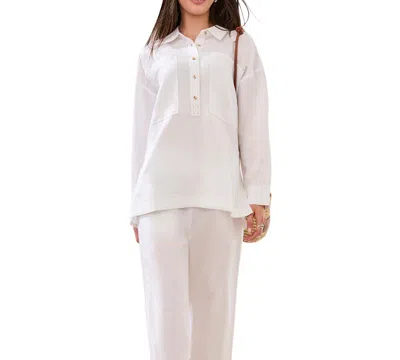 Tribal Women's Flowy Slub Woven Popover Tunic Top In White