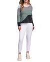 Tribal Women's Fuzzy Double Knit Crew Neck Sweater In Green