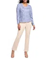 Tribal Fuzzy Soft V-neck Combo Print Knit Top In Ultra Blue In Blue